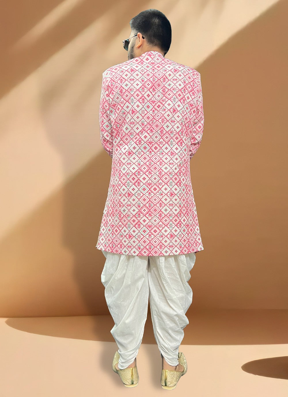 Embroidered Silk Pink Indo Western Sherwani - M5341