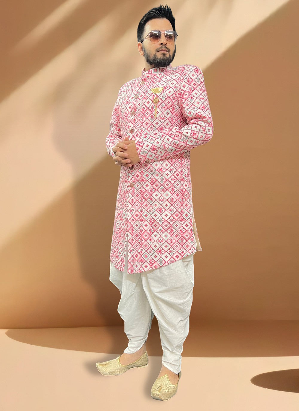 Embroidered Silk Pink Indo Western Sherwani - M5341