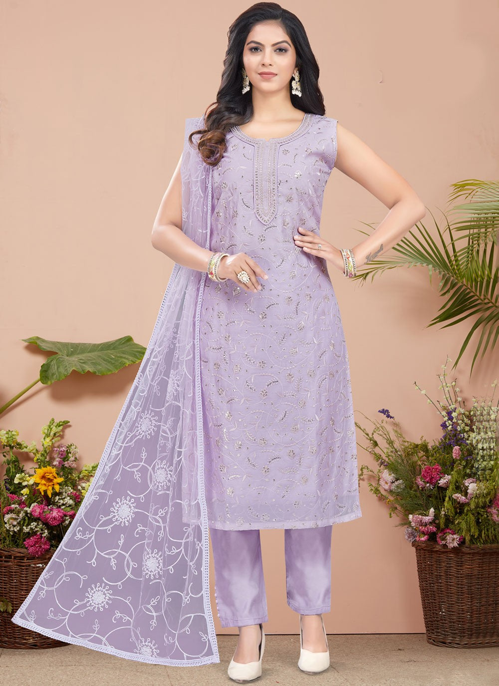 Embroidered Silk Salwar Suit - T4366