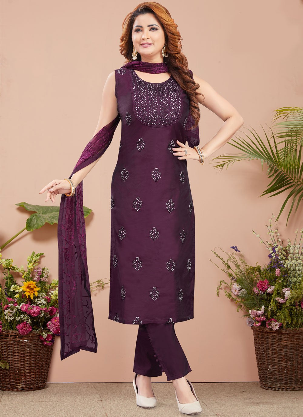 Stones Silk Pant Style Suit - T4390