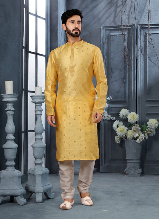 Stones Silk Yellow Kurta Pyjama - M3015