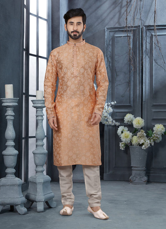 Digital Print Silk Peach Kurta Pyjama - M3056