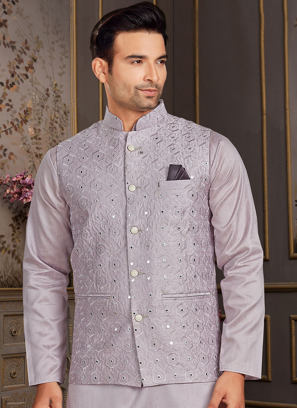 Mirror Silk Lavender Nehru Jackets - M3399