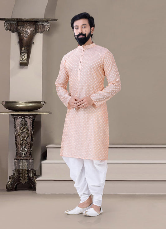 Thread Silk Peach Dhoti Kurta - M3459