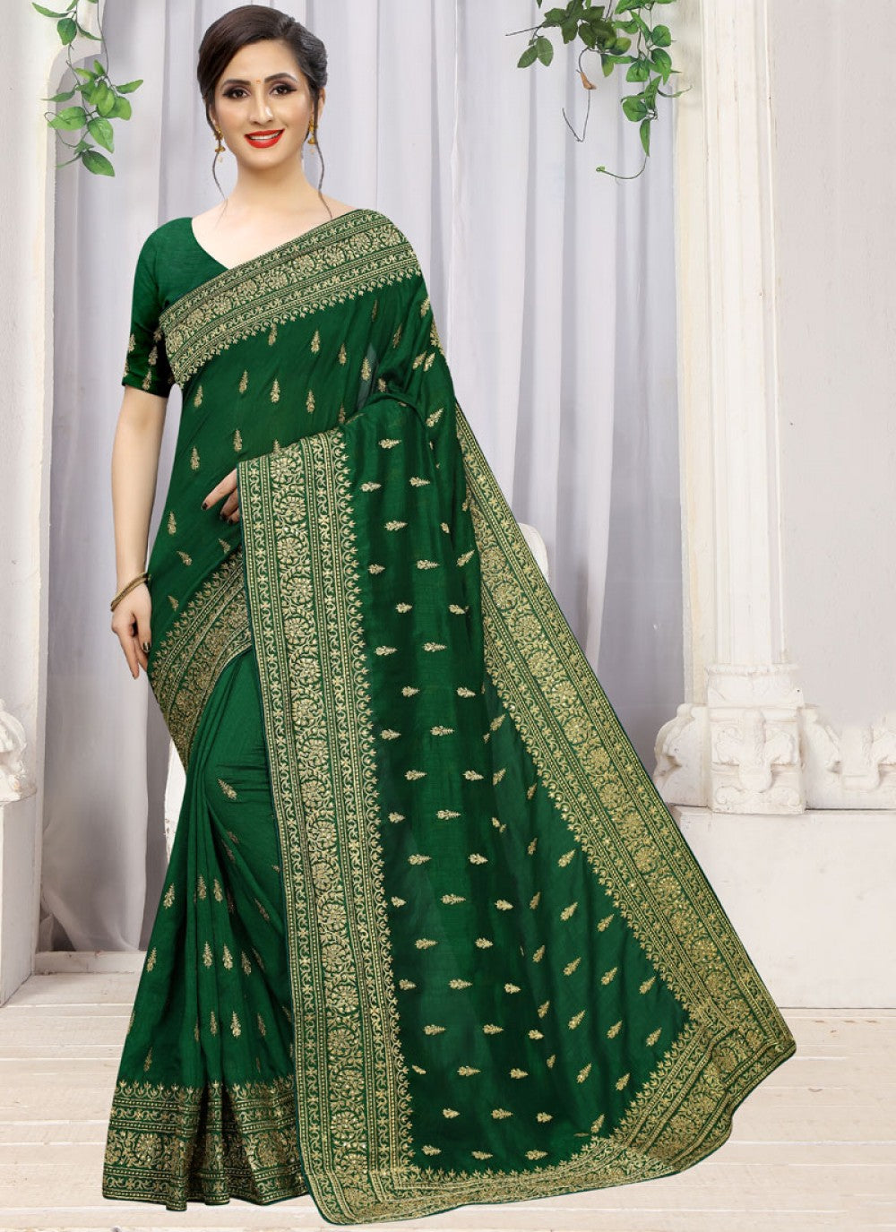 Traditional Embroidered Silk Saree - S0244