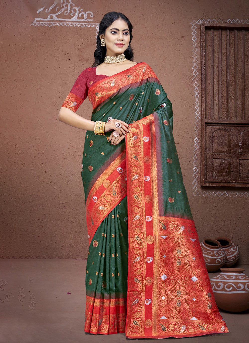 Classic Weaving Zari Silk Orange Saree - S11207