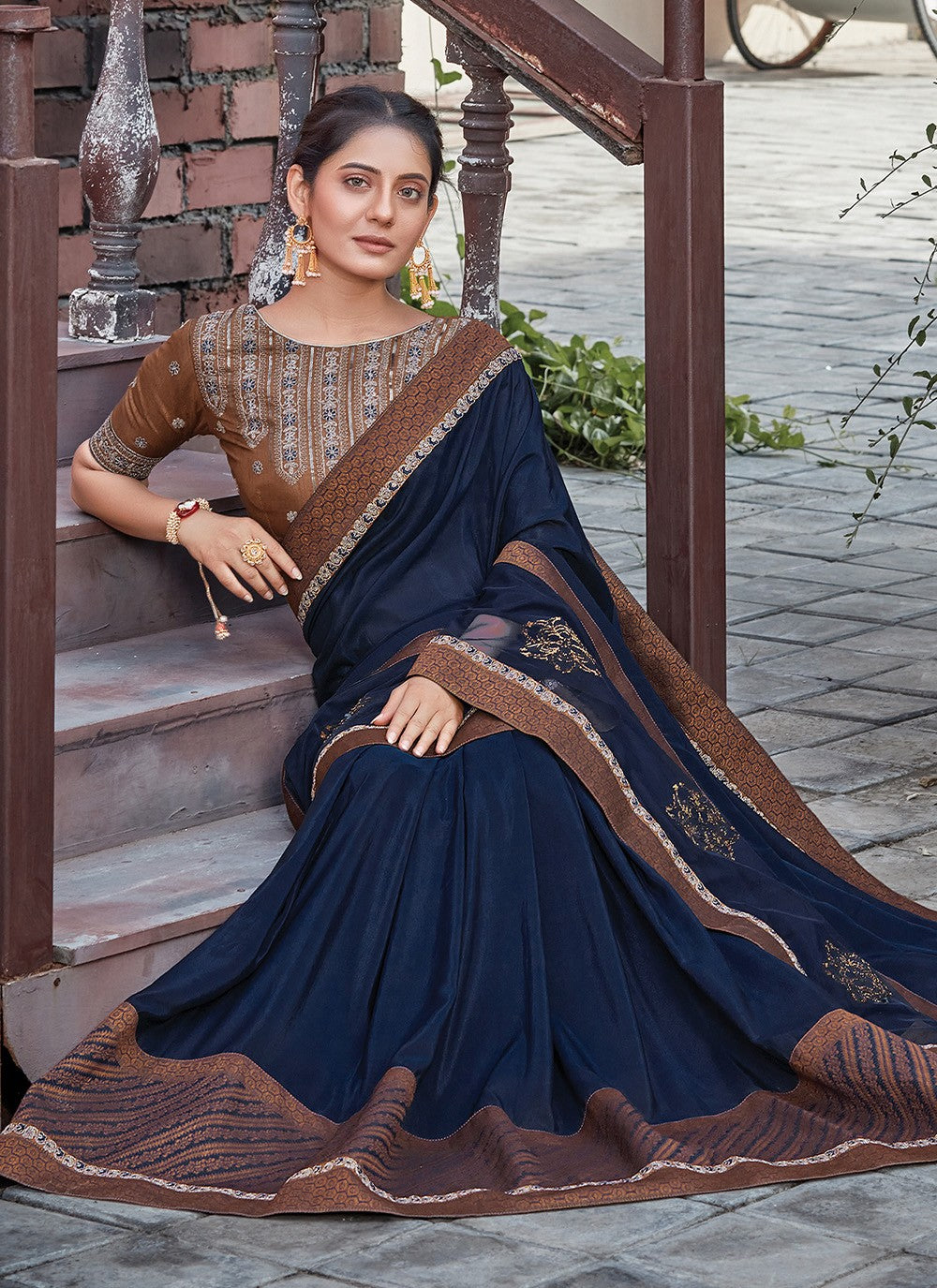 Classic Embroidered Georgette, Silk Saree - S7154