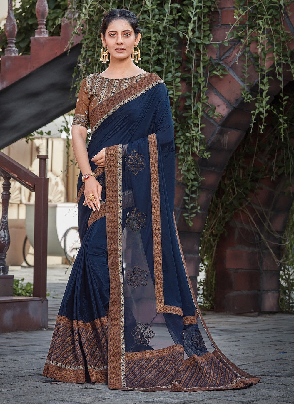 Classic Embroidered Georgette, Silk Saree - S7154