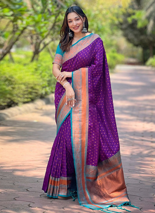 Casual Woven Silk Violet Saree - S11351