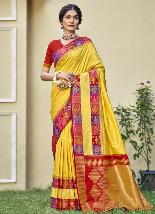 Casual Weaving Zari Silk Yellow Saree - S11389