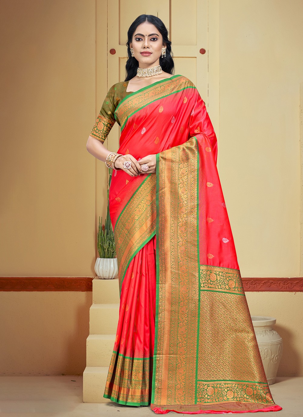 Classic Weaving Zari Silk Morpeach Saree - S11177