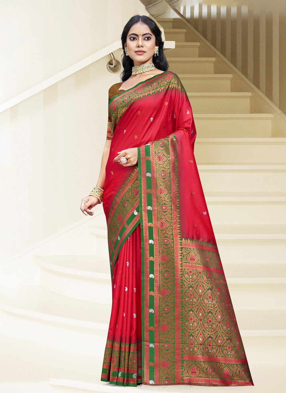 Contemporary Weaving Zari Silk Sea Green Saree - S11178