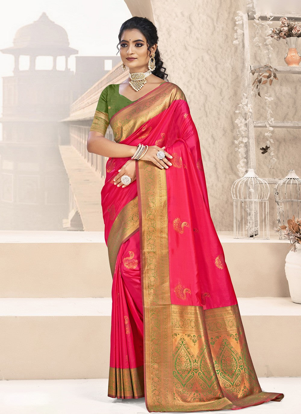 Classic Weaving Zari Silk Green Saree - S11029