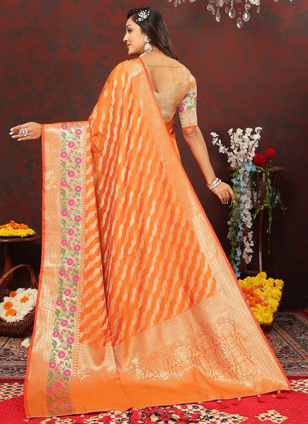 Trendy Meenakari Organza, Silk Saree - S5046