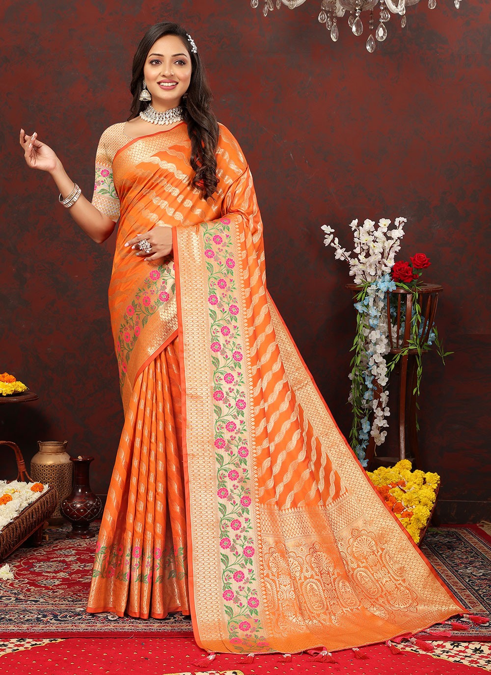 Trendy Meenakari Organza, Silk Saree - S5046