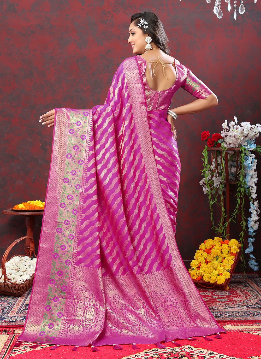 Trendy Meenakari Organza, Silk Saree - S5046