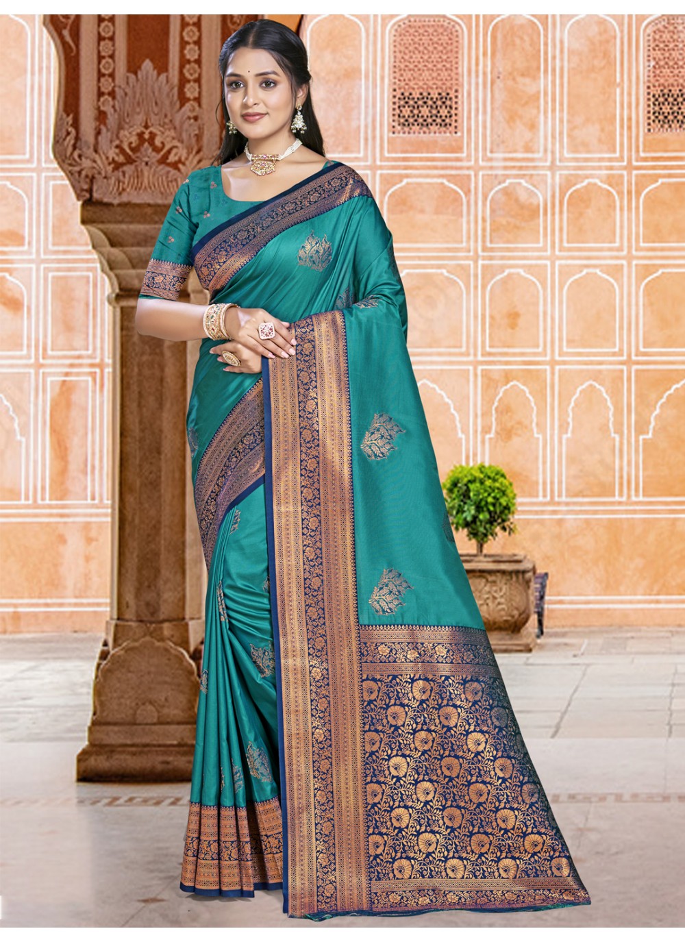 Classic Weaving Zari Silk Sea Green Saree - S11120