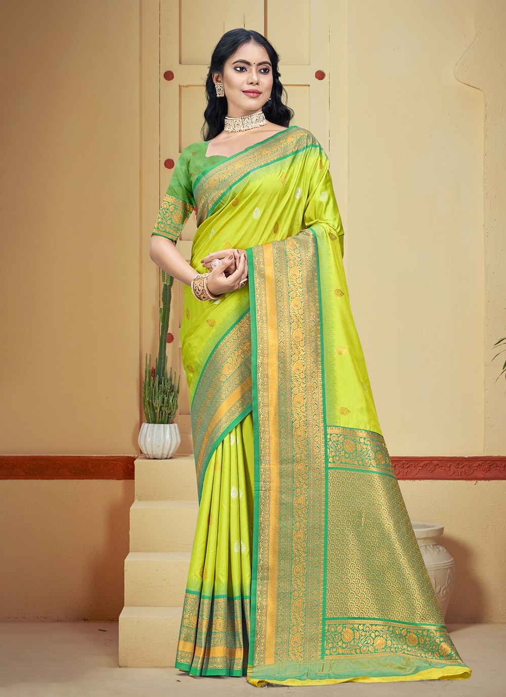 Classic Weaving Zari Silk Morpeach Saree - S11177