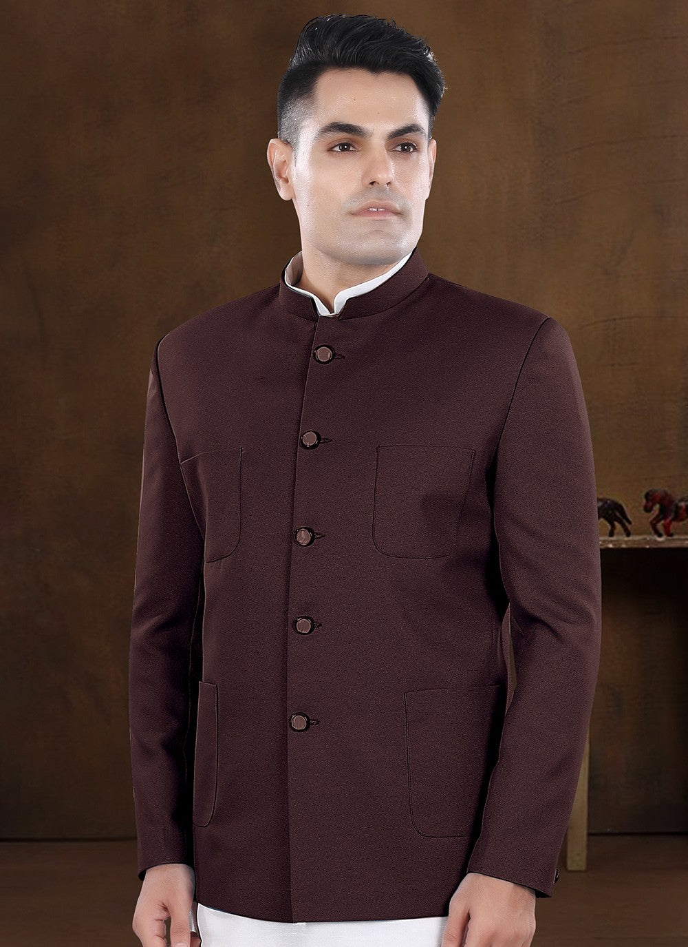 Plain Silk, Viscose Wine Kurta Payjama With Jacket - M8222