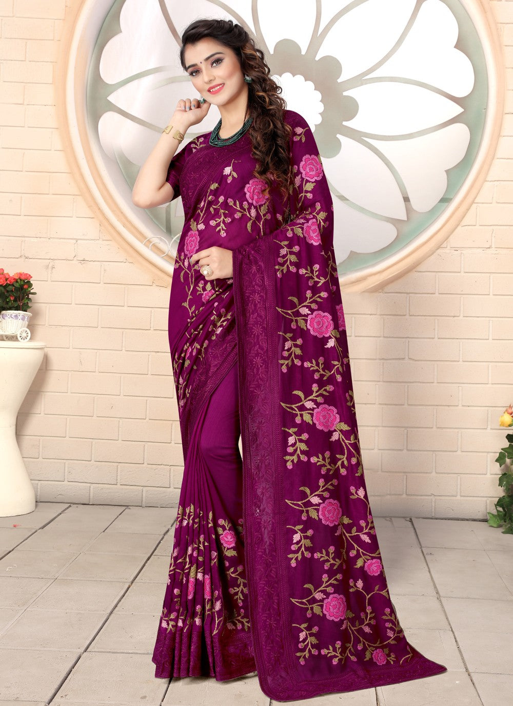 Classic Embroidered Georgette Saree - S0619