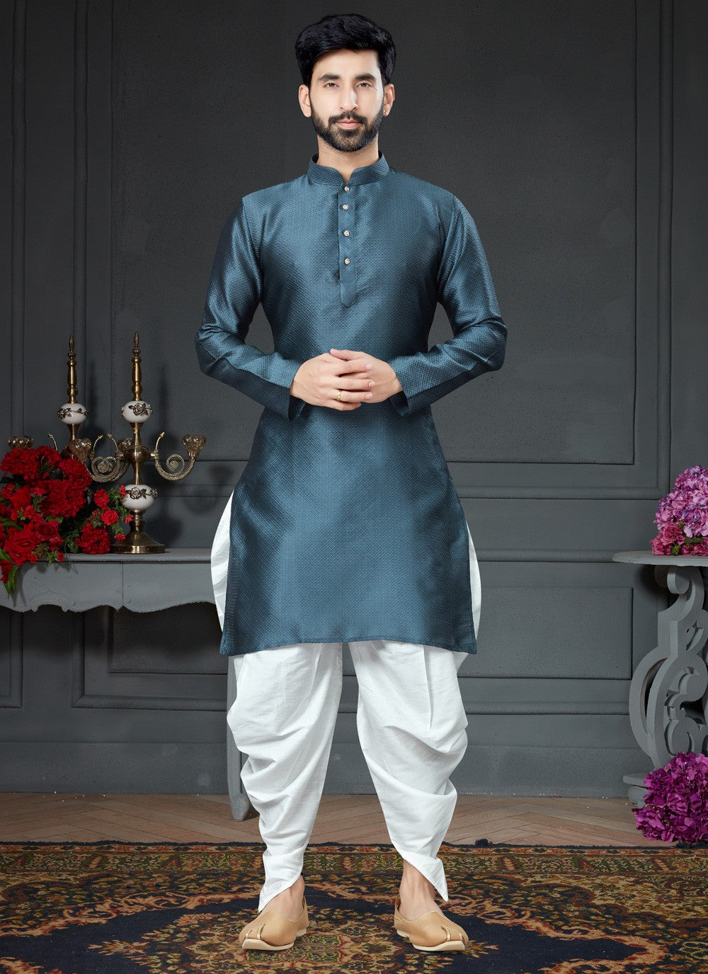 Woven Silk Grey Dhoti Kurta - M4154