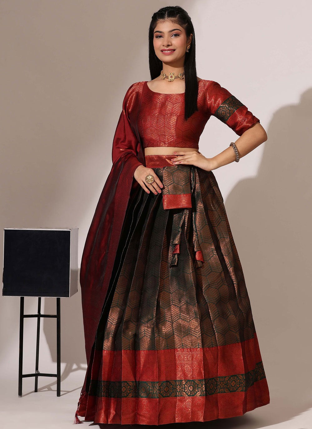 Woven Silk A - Line Lehenga - L2568