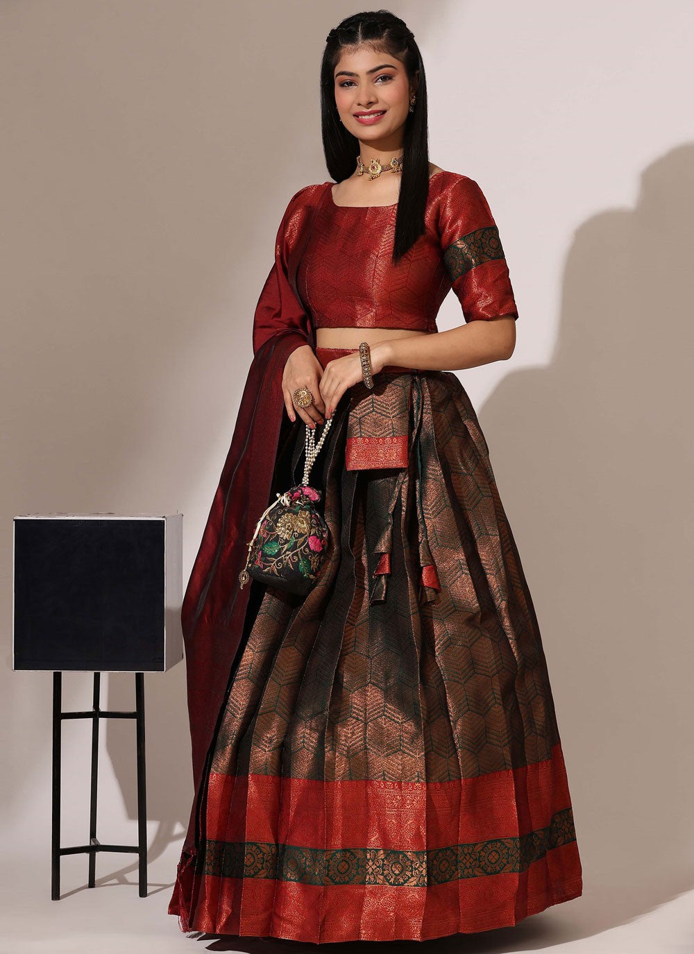 Woven Silk A - Line Lehenga - L2568