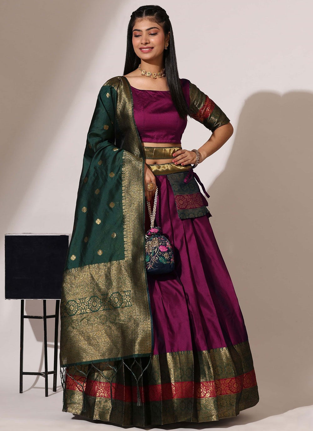 Woven Silk A - Line Lehenga - L2509