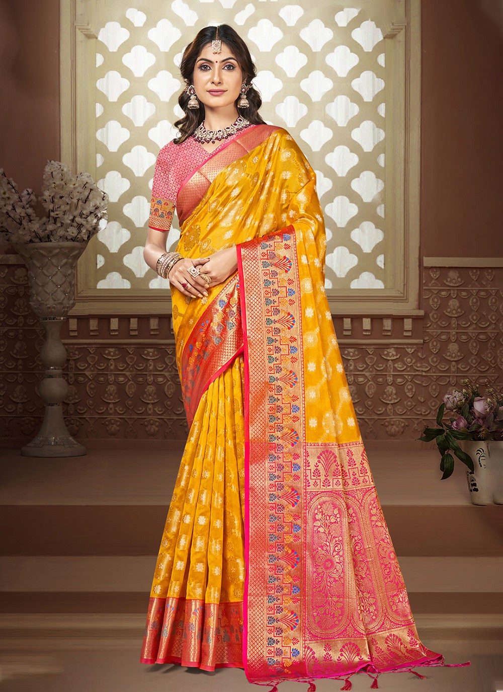 Contemporary Printed Silk Pink Saree - S11210