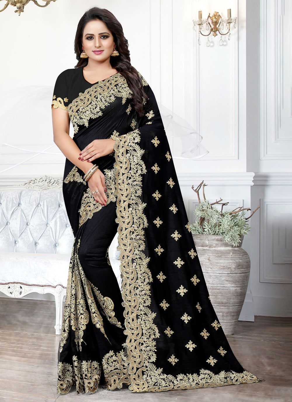 Classic Embroidered Silk Saree - S3913