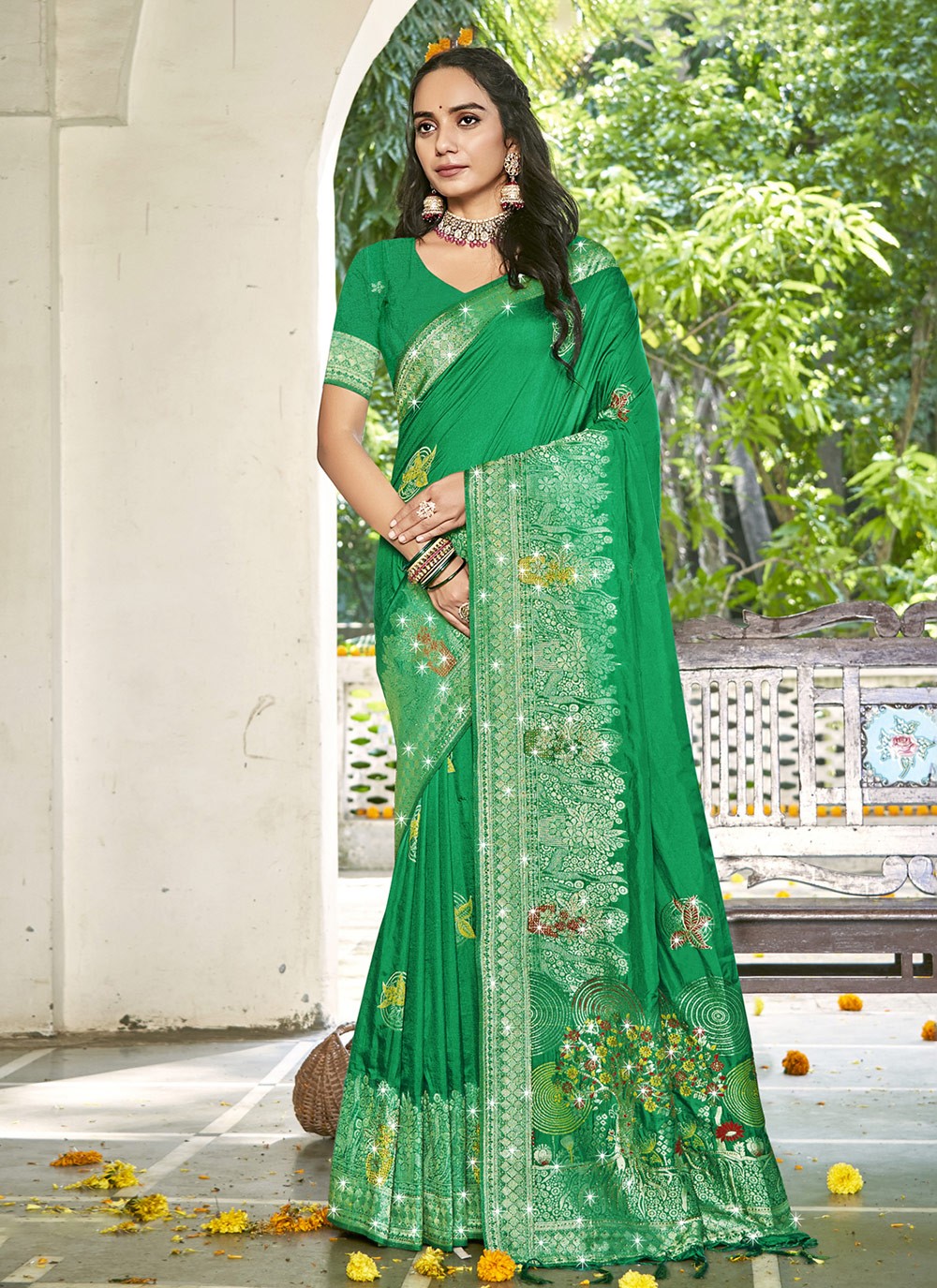 Printed, Zari Silk Saree - S12234