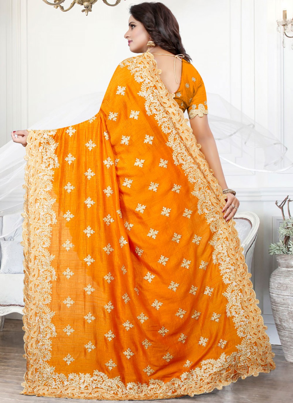 Traditional Embroidered Silk Saree - S0116