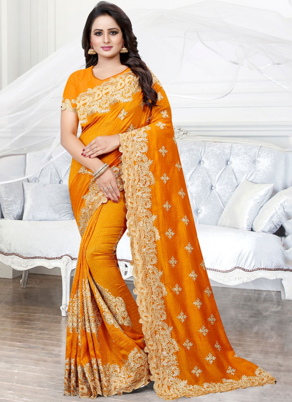 Traditional Embroidered Silk Saree - S0116