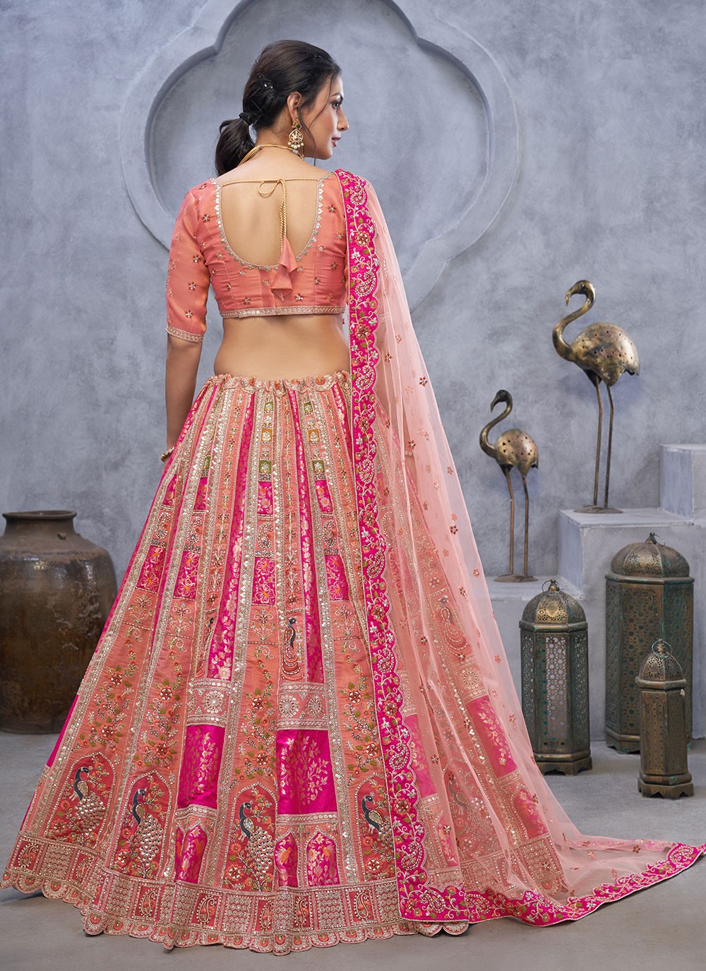 Embroidered Net Lehenga - L3176