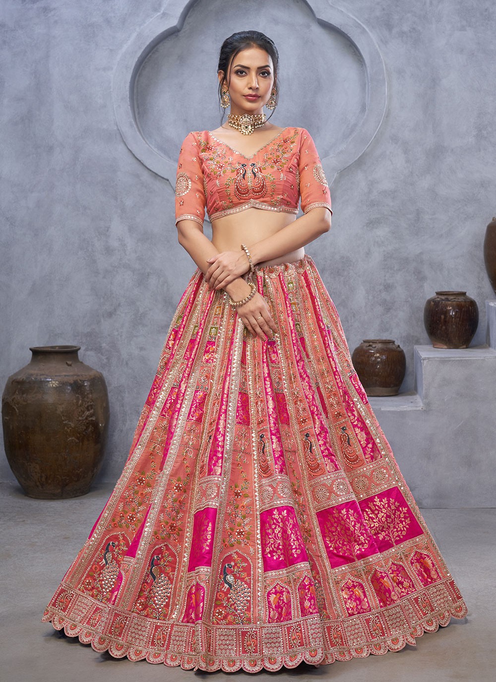 Embroidered Net Lehenga - L3176