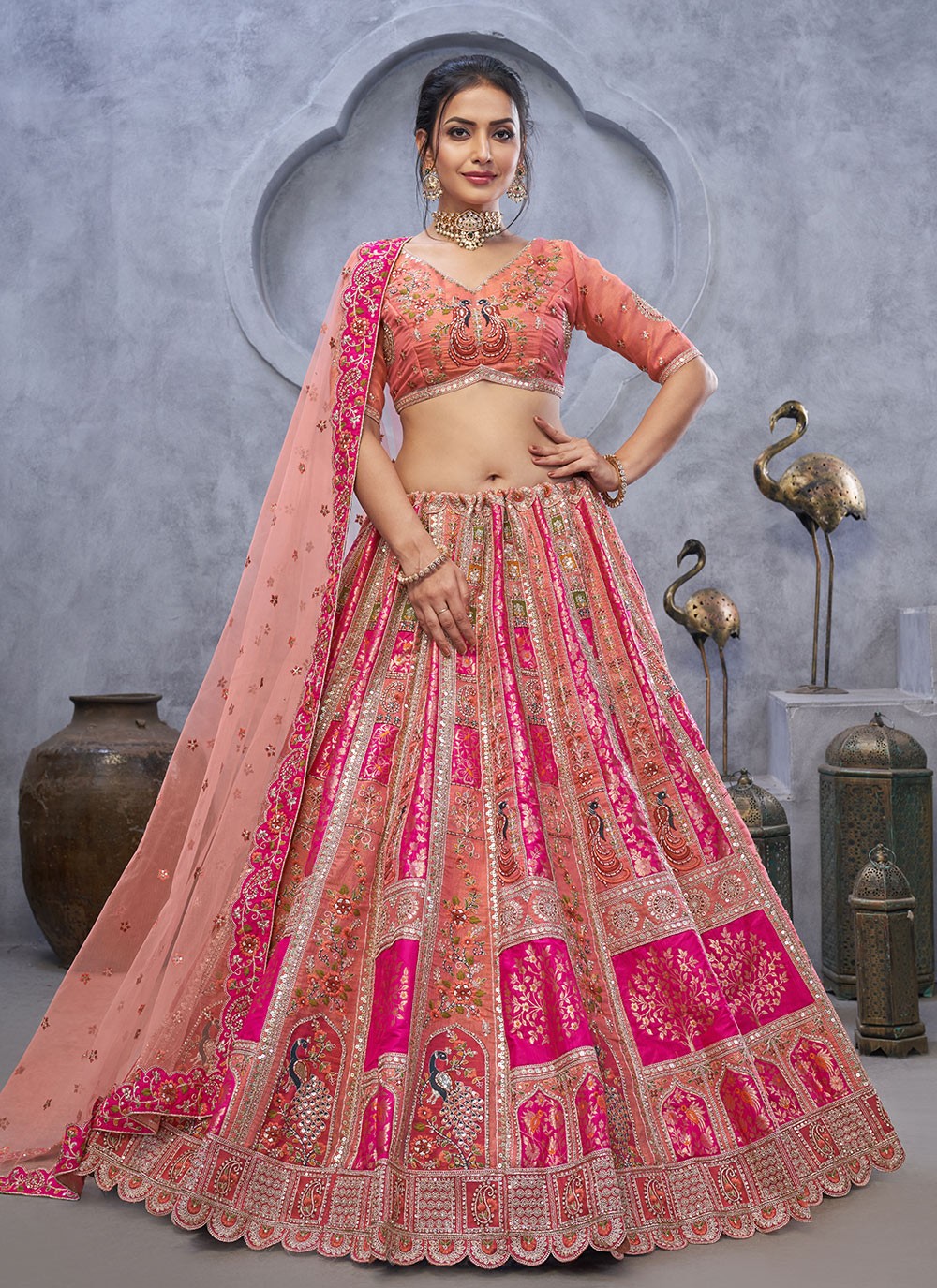 Embroidered Net Lehenga - L3176