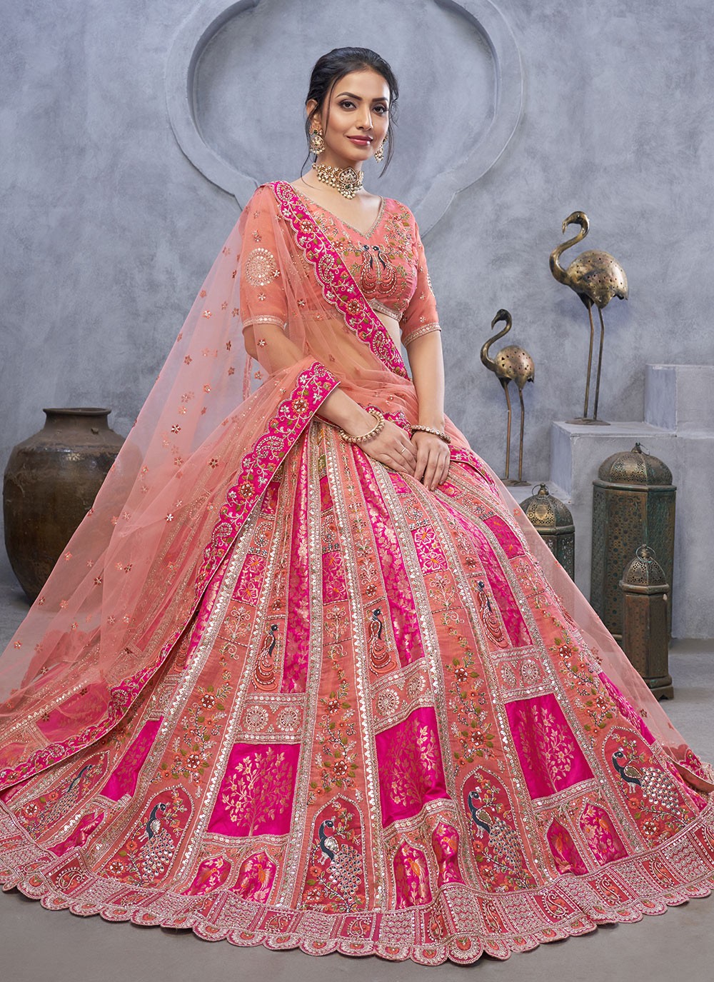 Embroidered Net Lehenga - L3176