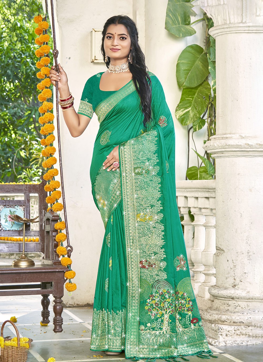 Printed, Zari Silk Saree - S12234