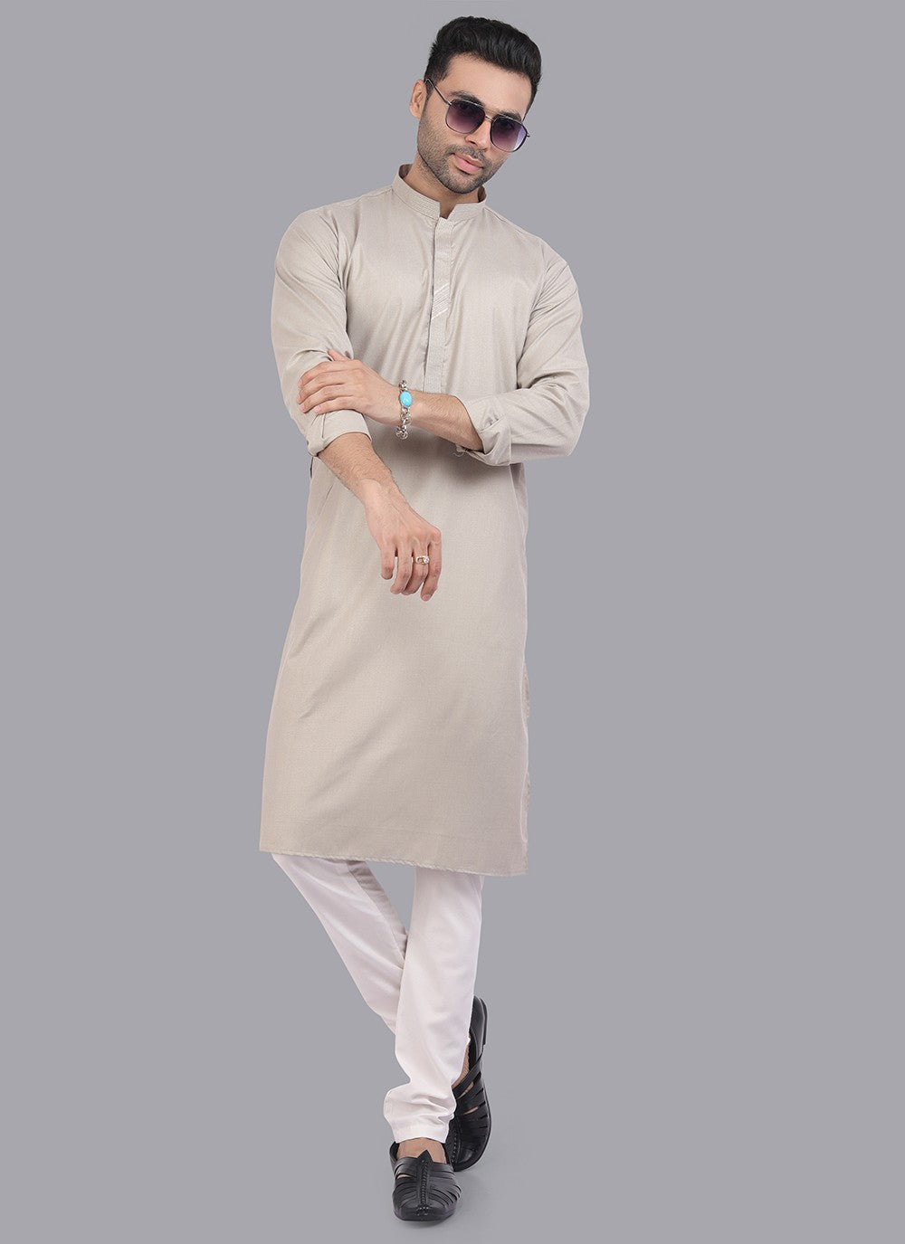 Plain Art Silk Silver Kurta Pyjama - M6724