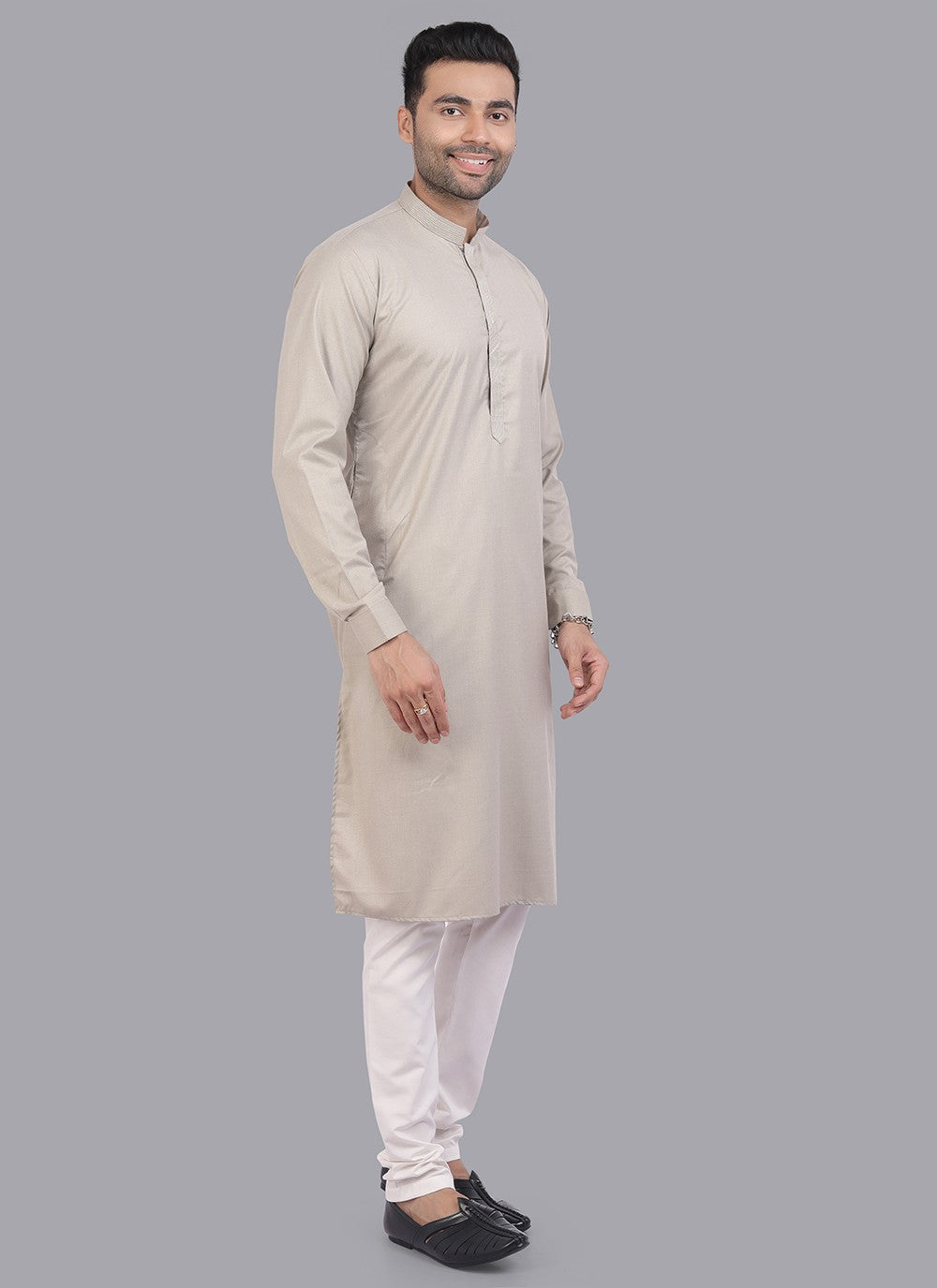 Plain Art Silk Silver Kurta Pyjama - M6724