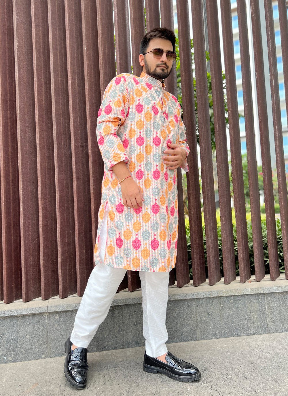 Embroidered Soft Cotton Multi Colour Kurta Pyjama - M5169