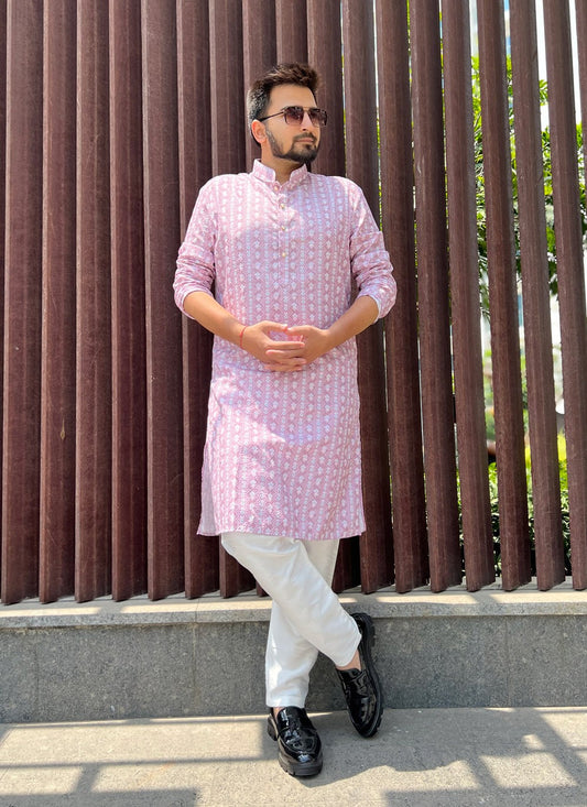 Embroidered Soft Cotton Pink Kurta Pyjama - M5162