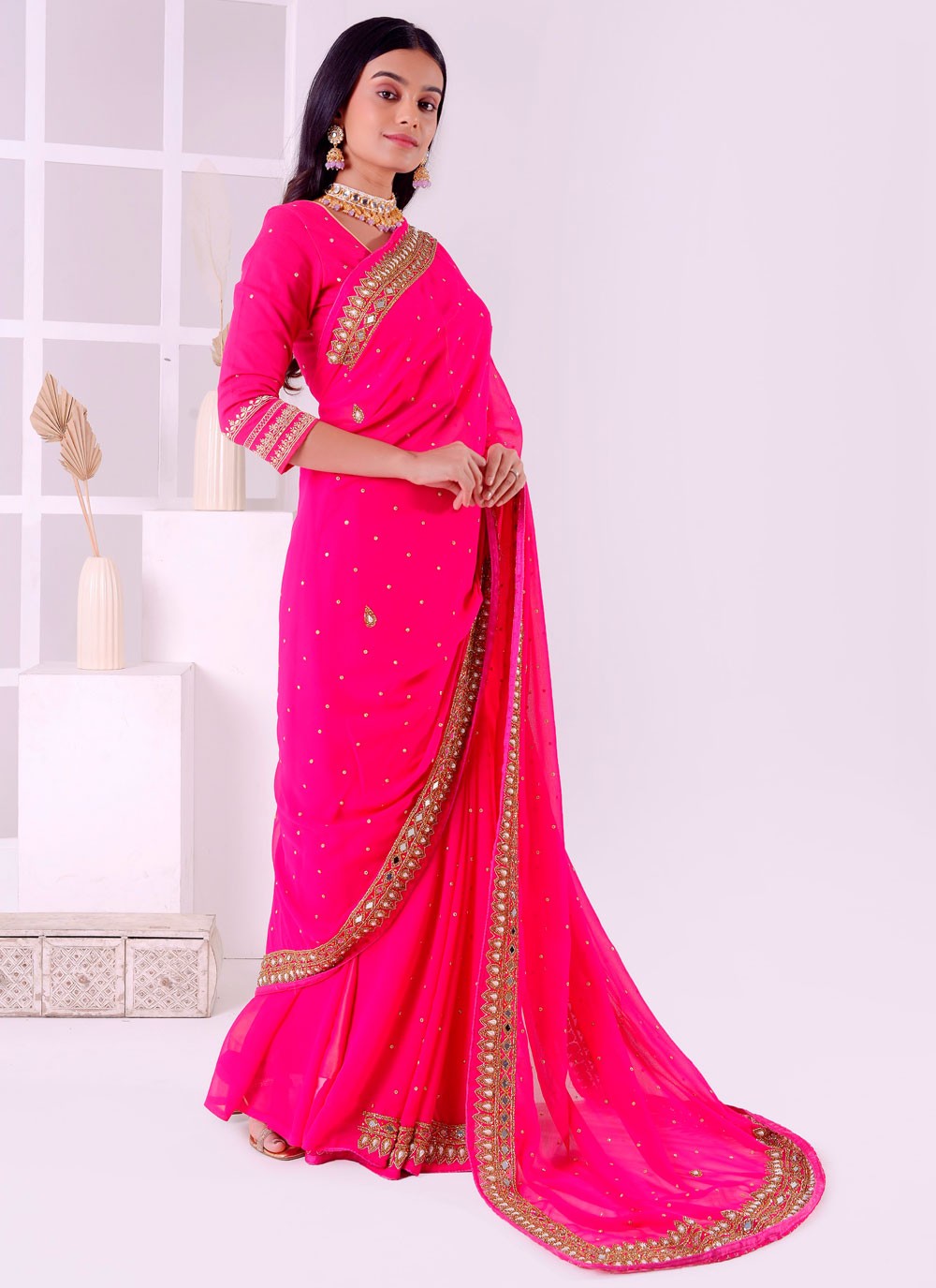 Classic Embroidered Georgette Saree - S7727