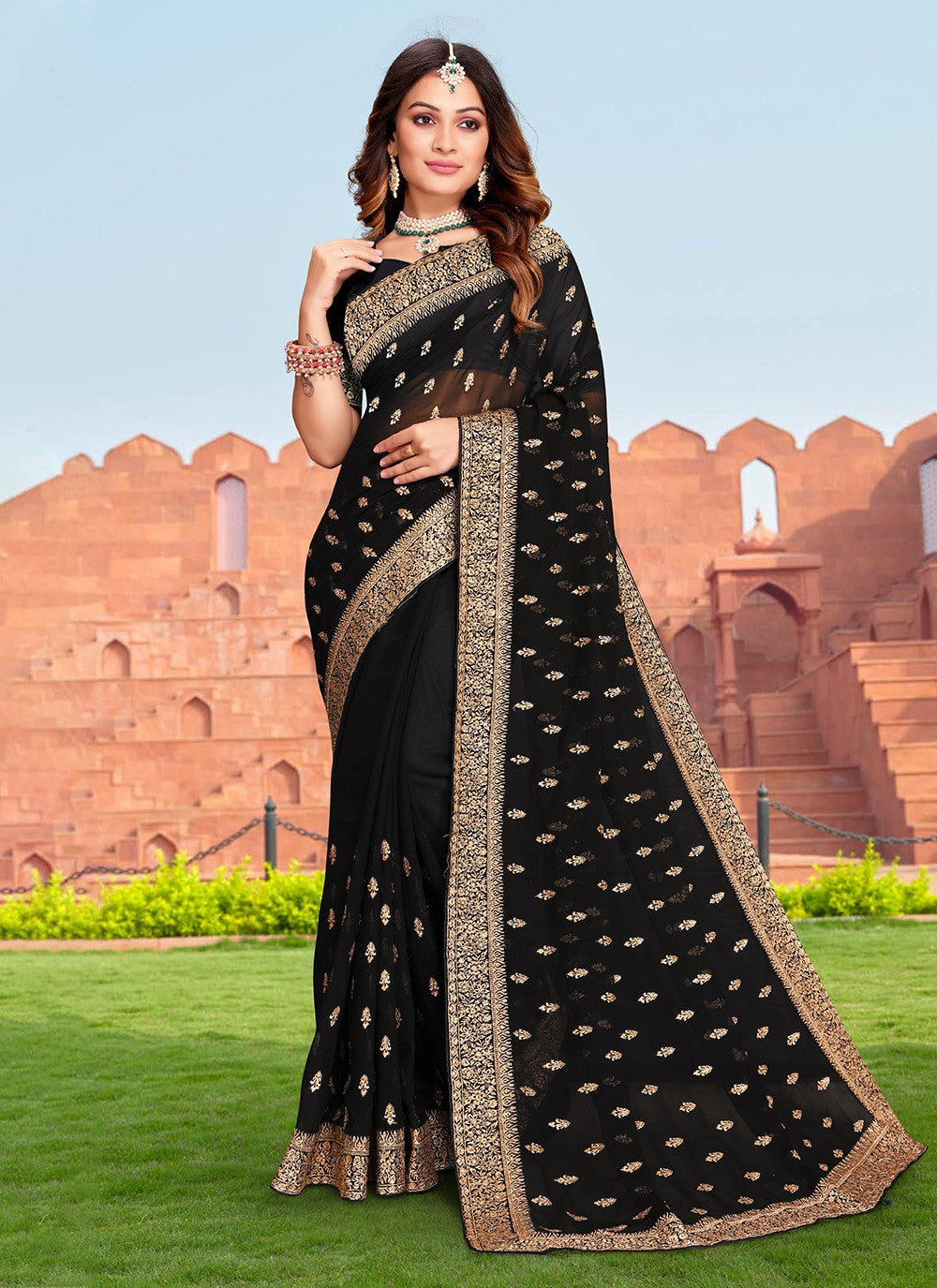 Classic Embroidered Georgette Saree - S3313