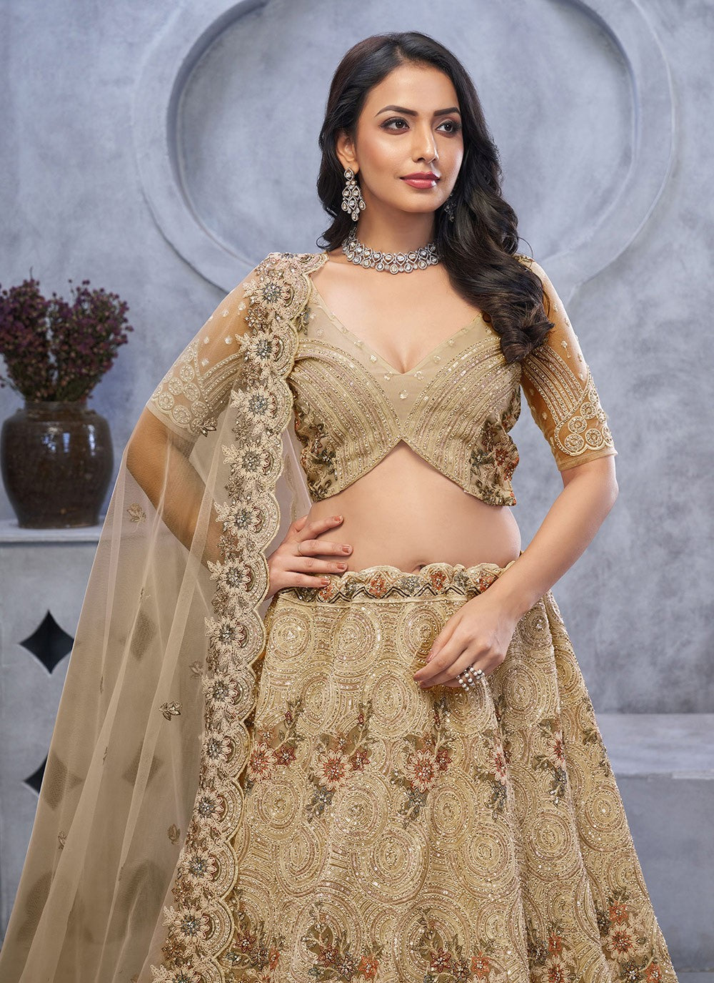 Embroidered Net A - Line Lehenga - L2852