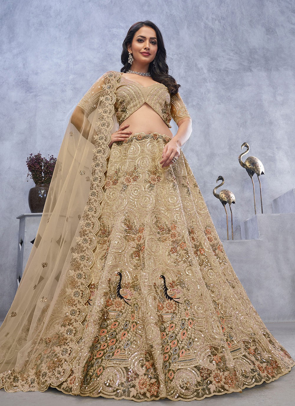 Embroidered Net A - Line Lehenga - L2852