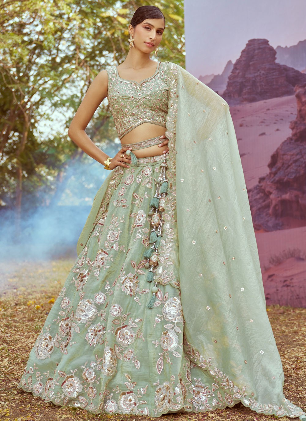 Beads Organza A - Line Lehenga - L2914