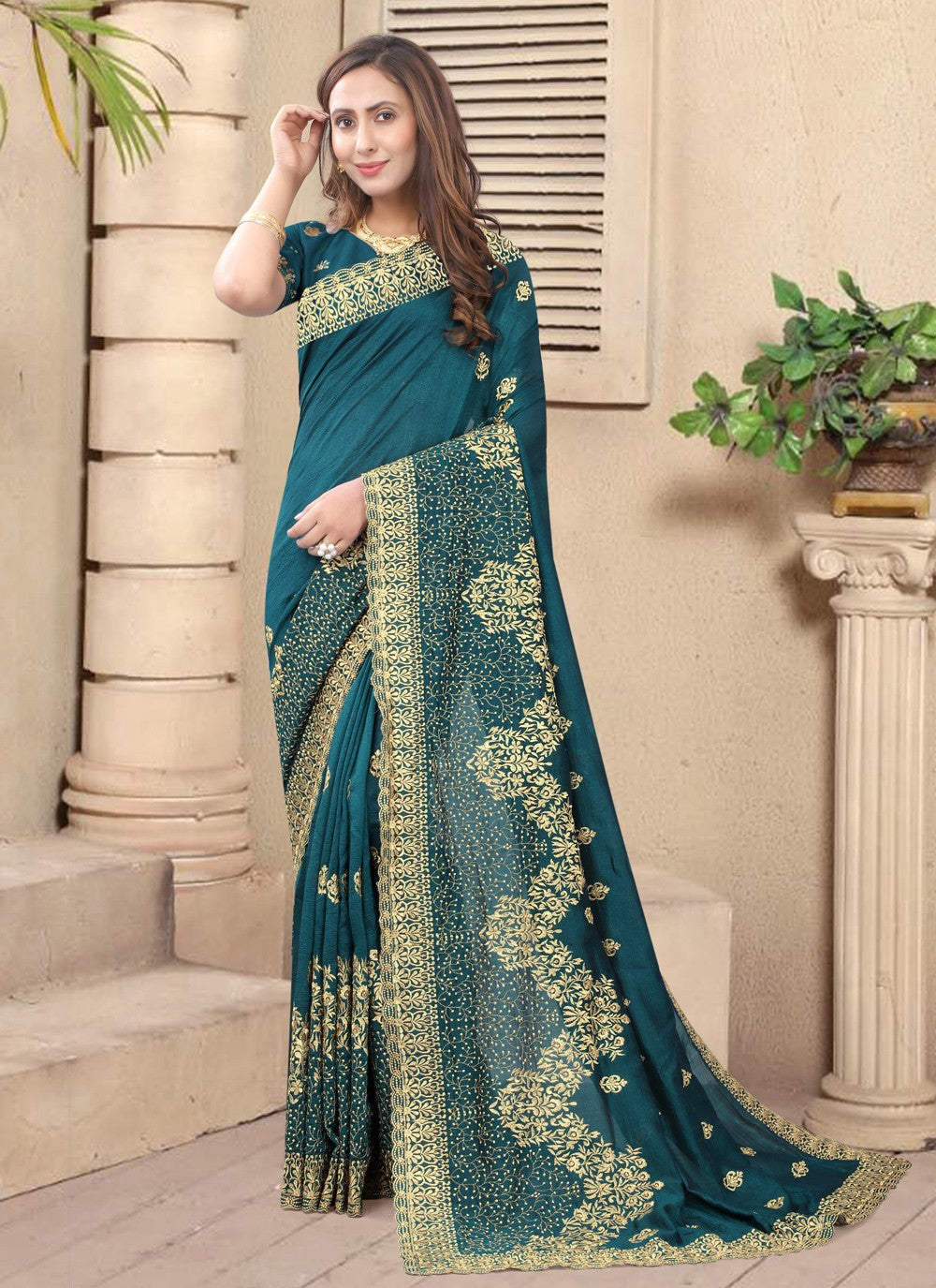 Designer Embroidered Silk Saree - S0535