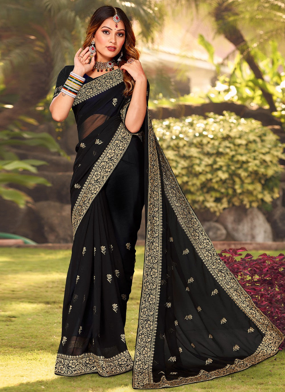 Contemporary Embroidered Georgette Saree - S2966