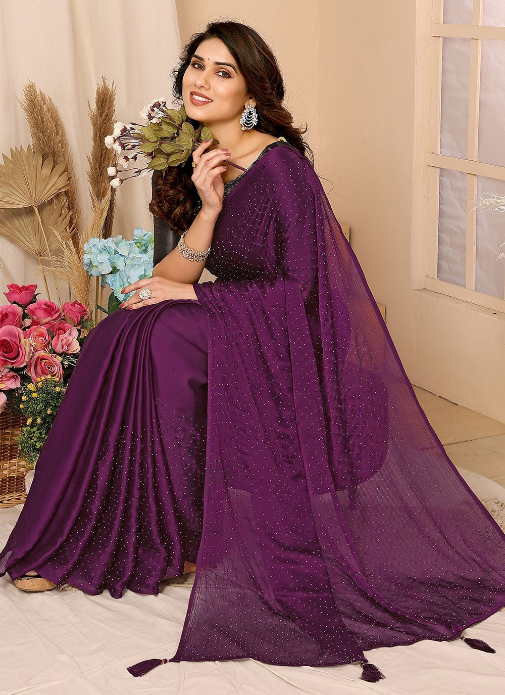 Classic Stones Chiffon Satin Saree - S5886